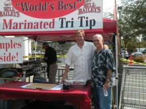 Result's Pete Burke in white shirt with Square-H Brands President Harry Haskell. gettin' ready to serve up some Bill Bailey's Santa Maria Tri Tips!